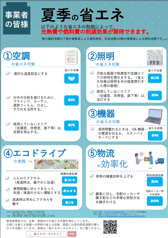 夏季の省エネ事業者向け